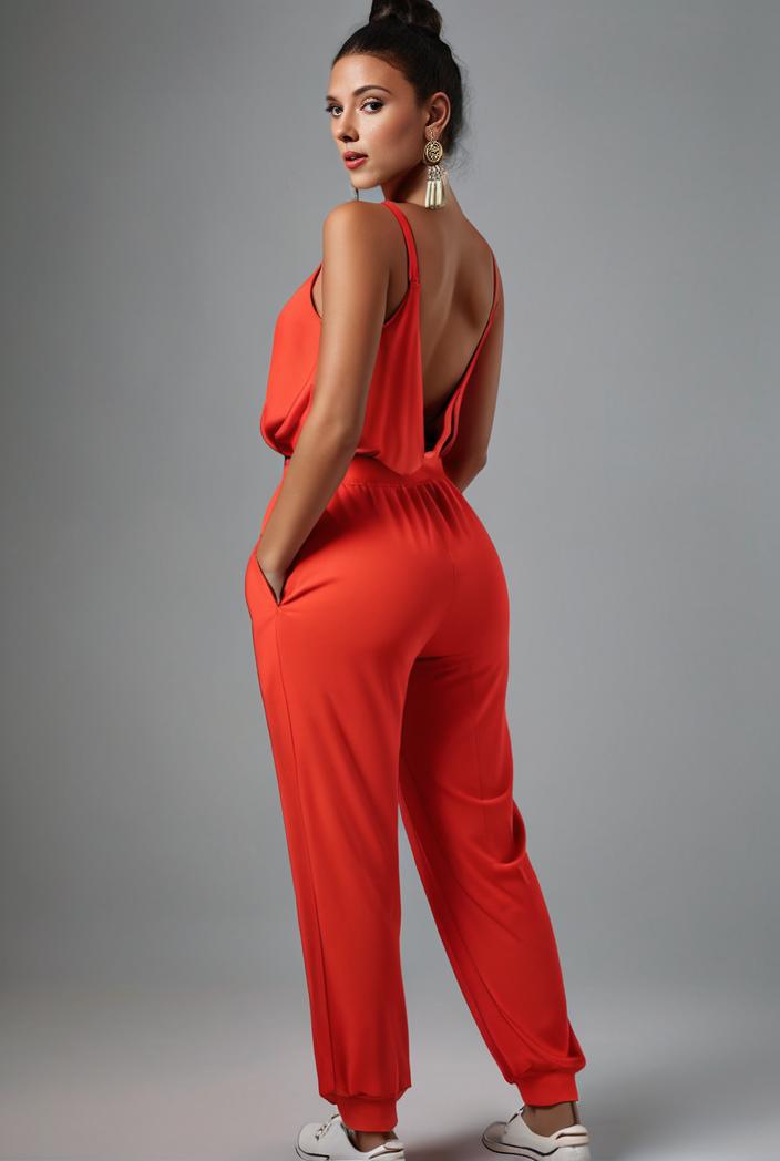 stylish sleeveless jumpsuit with tie waist and flap pockets for women 127838