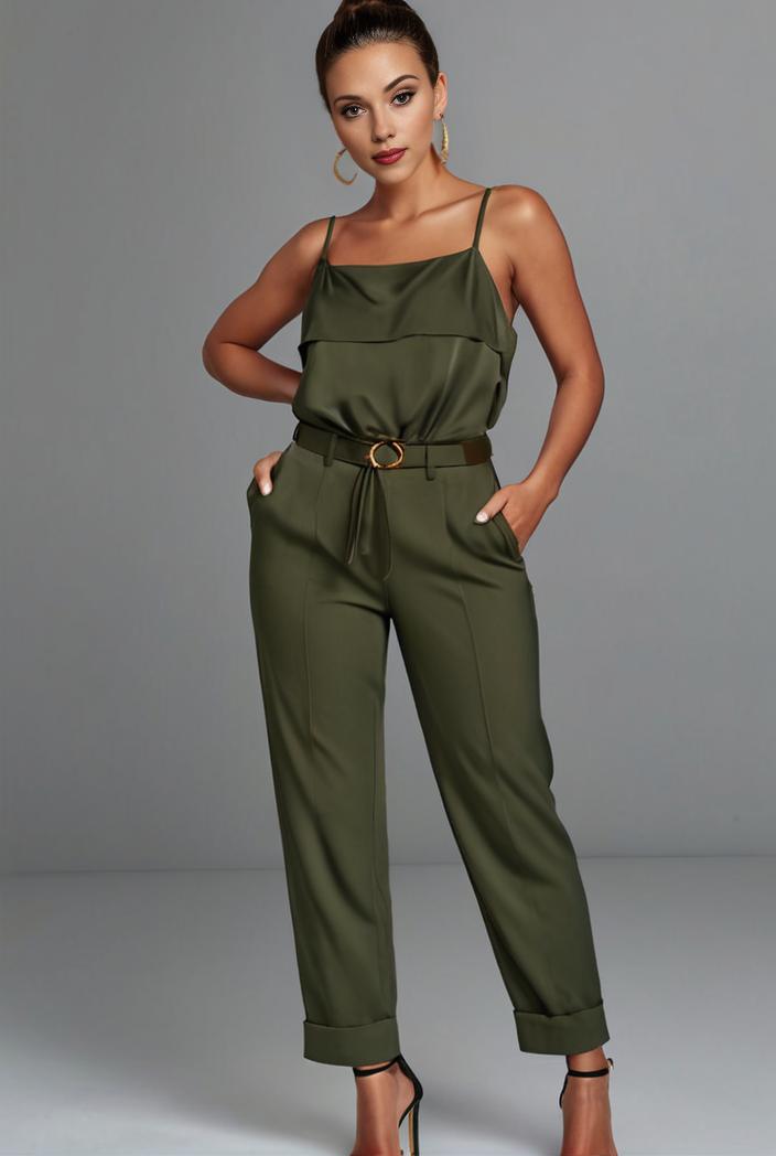 stylish sleeveless jumpsuit with tie waist and flap pockets for women 127837
