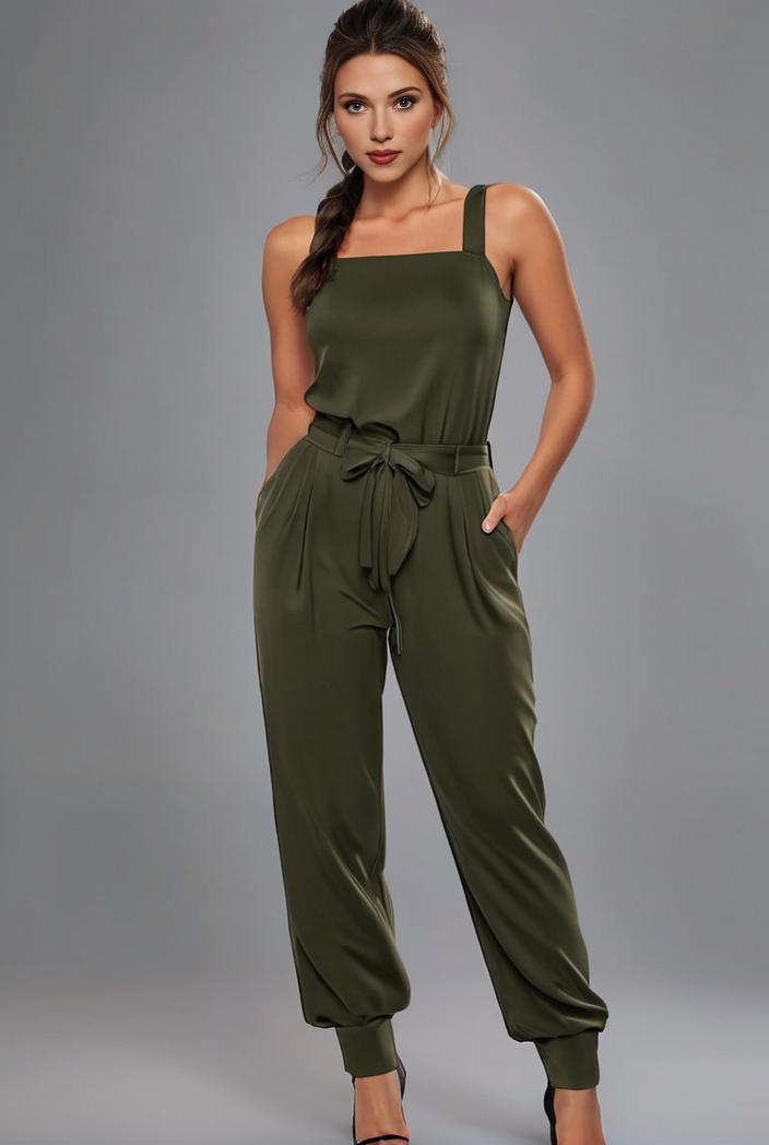 stylish sleeveless jumpsuit with tie waist and flap pockets for women 127844