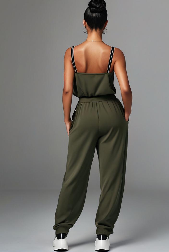 stylish sleeveless jumpsuit with tie waist and flap pockets for women 127853