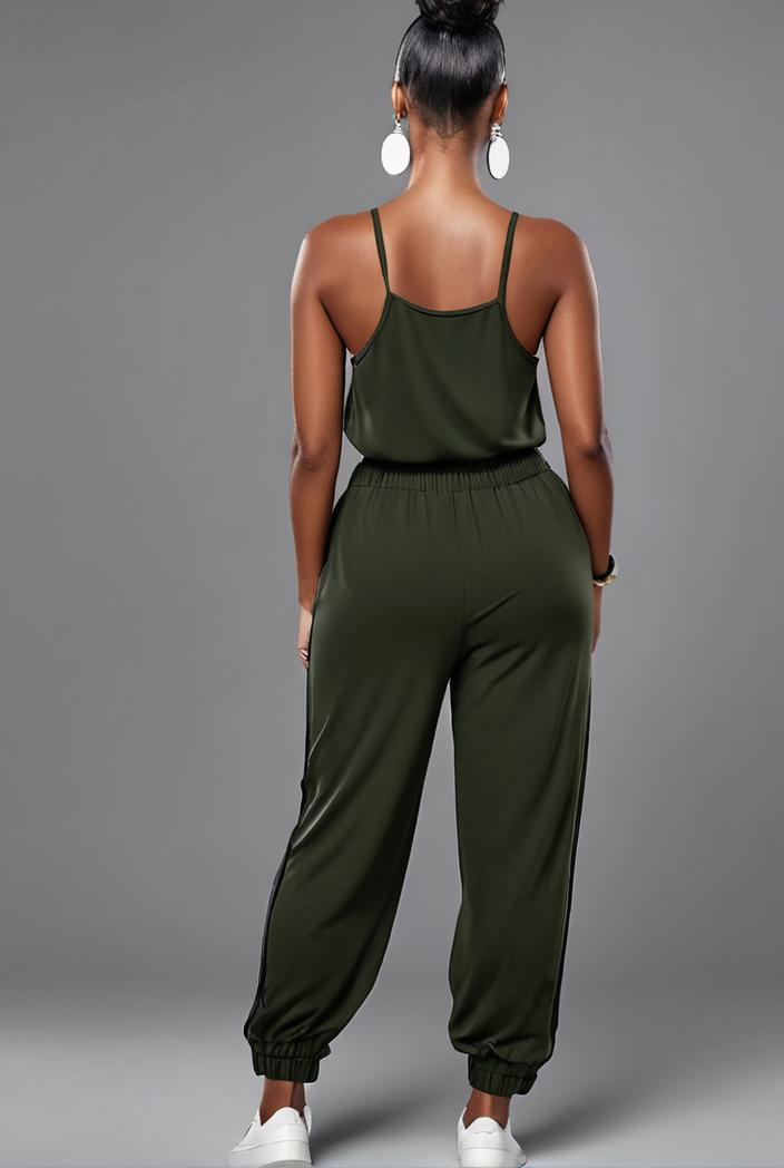 stylish sleeveless jumpsuit with tie waist and flap pockets for women 127857