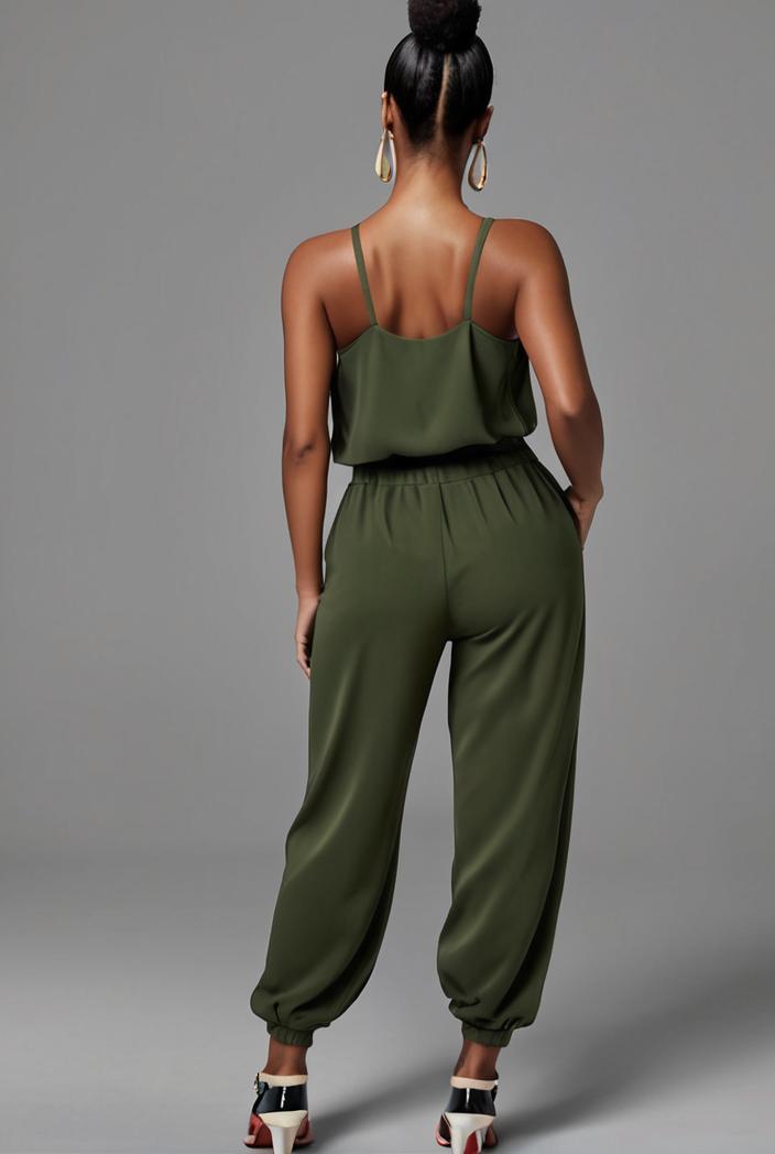 stylish sleeveless jumpsuit with tie waist and flap pockets for women 127858