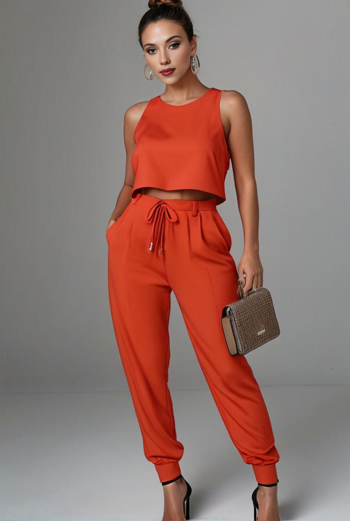 stylish sleeveless jumpsuit with tie waist and flap pockets for women 127870
