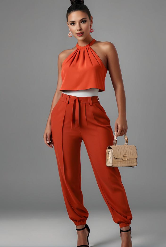 stylish sleeveless jumpsuit with tie waist and flap pockets for women 127873