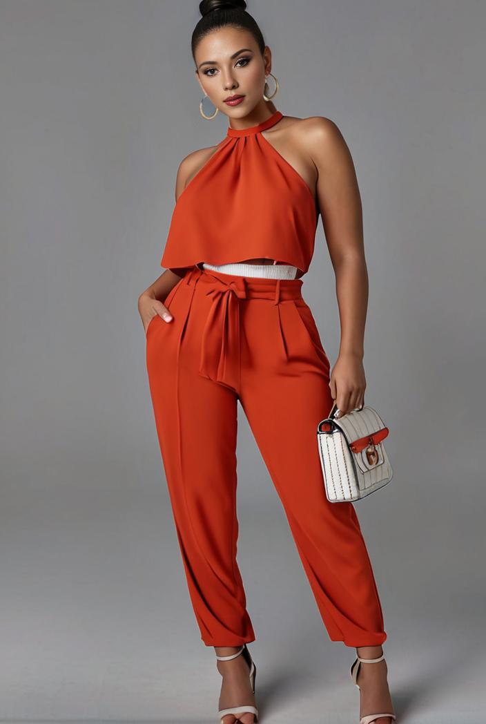 stylish sleeveless jumpsuit with tie waist and flap pockets for women 127874