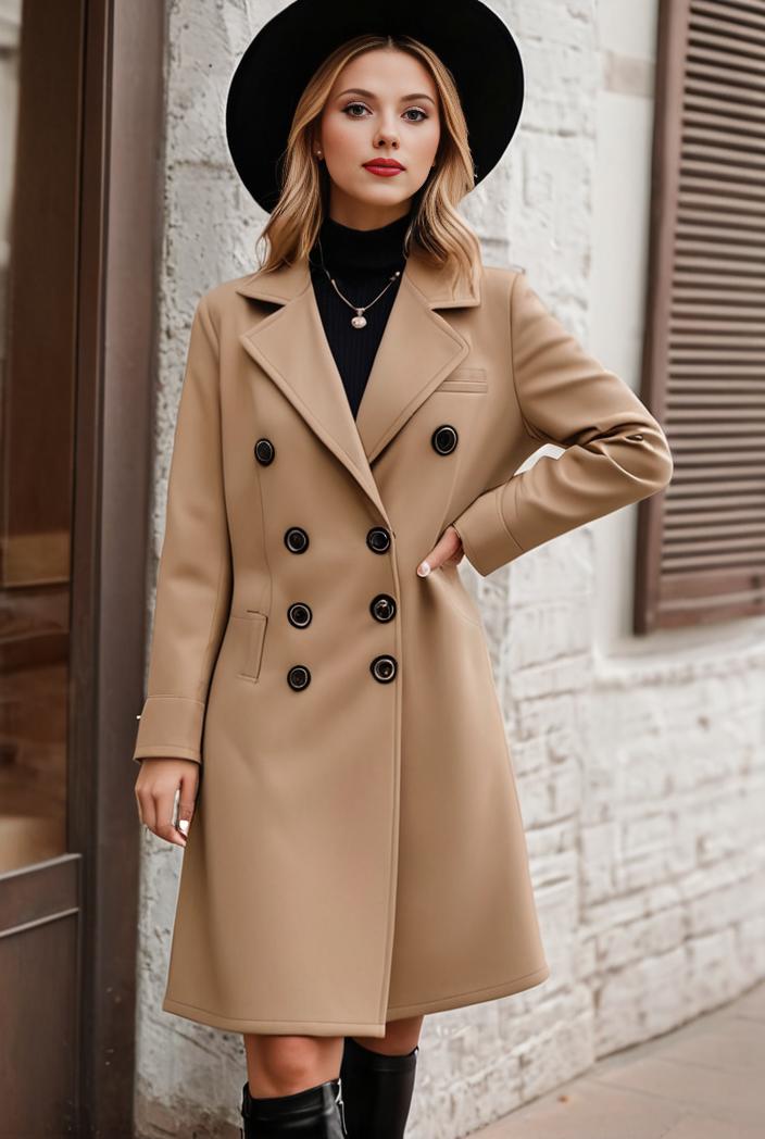 stylish women s winter overcoat with double breasted lapels and thermal lining 128173