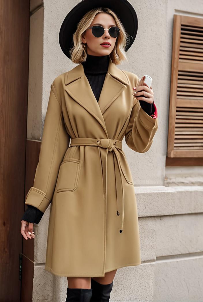 stylish women s winter overcoat with double breasted lapels and thermal lining 128175