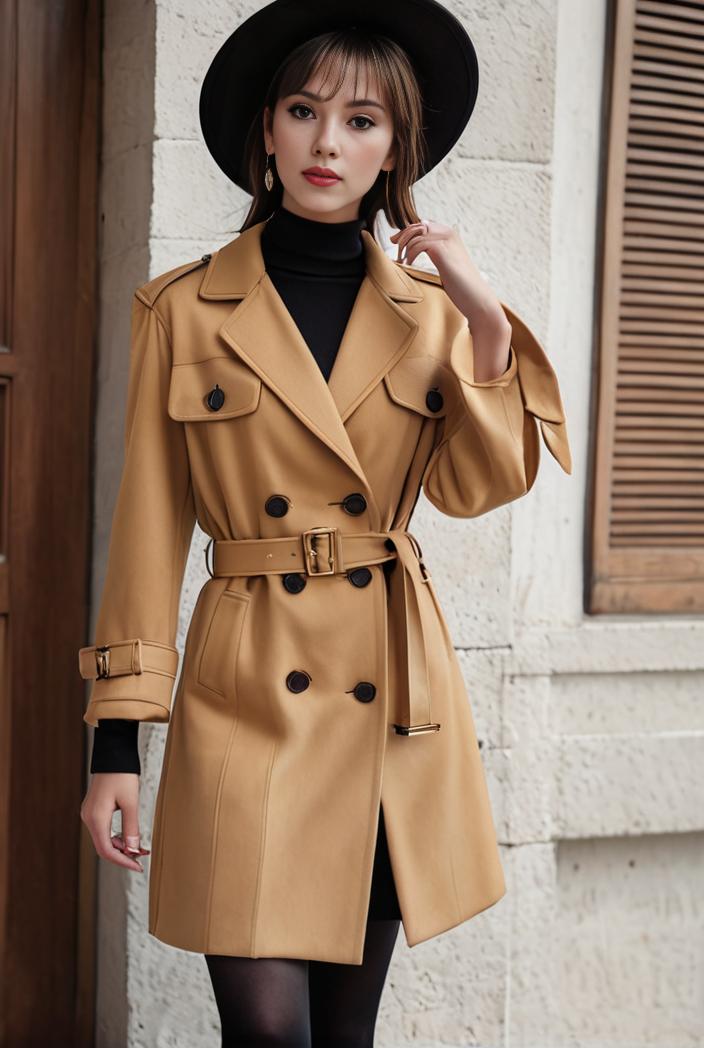 stylish women s winter overcoat with double breasted lapels and thermal lining 128176