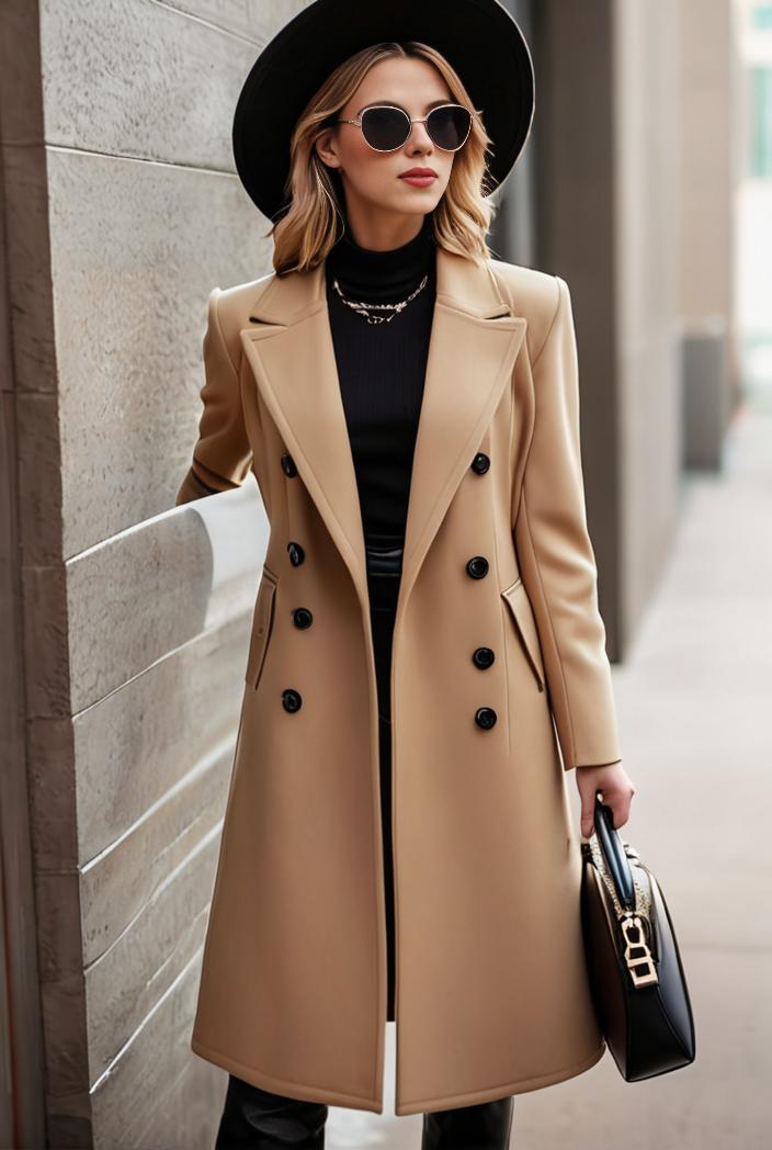 stylish women s winter overcoat with double breasted lapels and thermal lining 128181