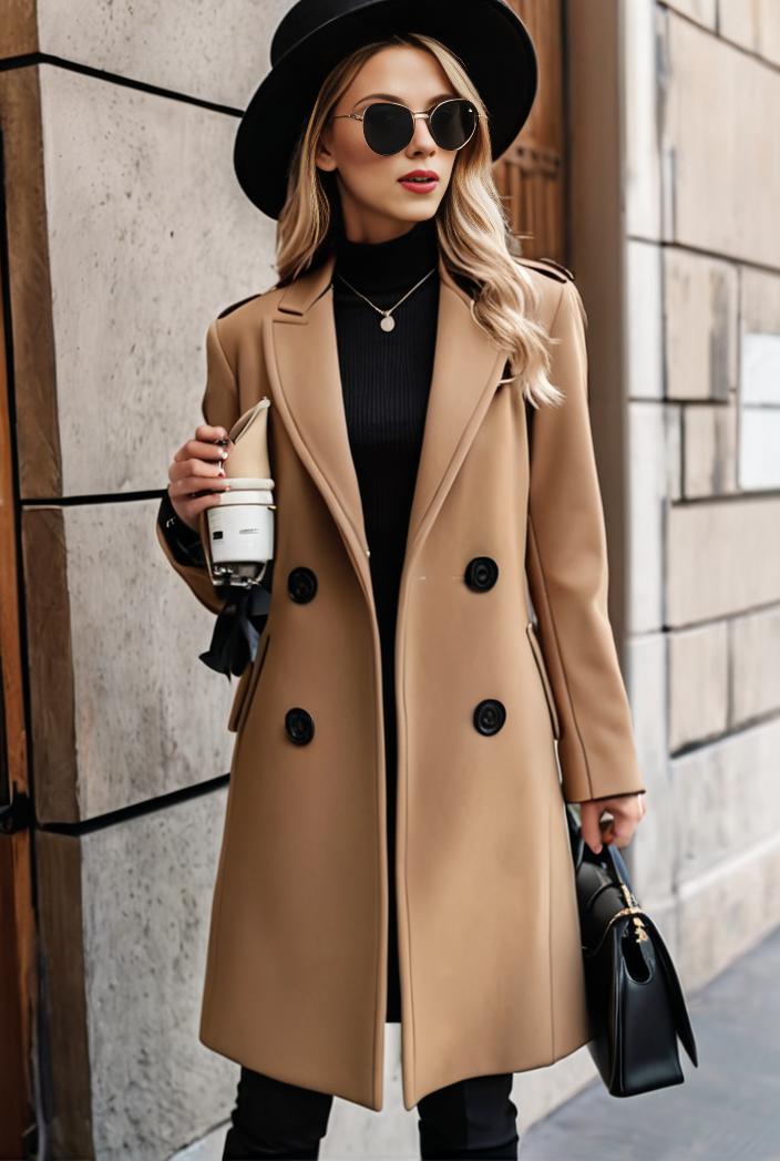stylish women s winter overcoat with double breasted lapels and thermal lining 128182