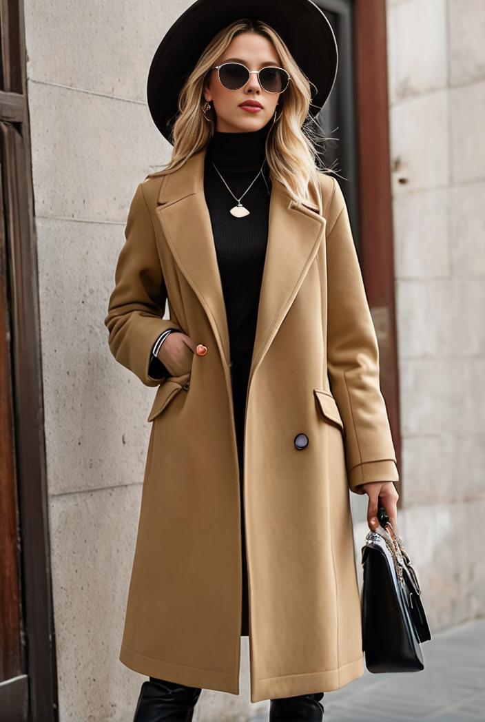 stylish women s winter overcoat with double breasted lapels and thermal lining 128186