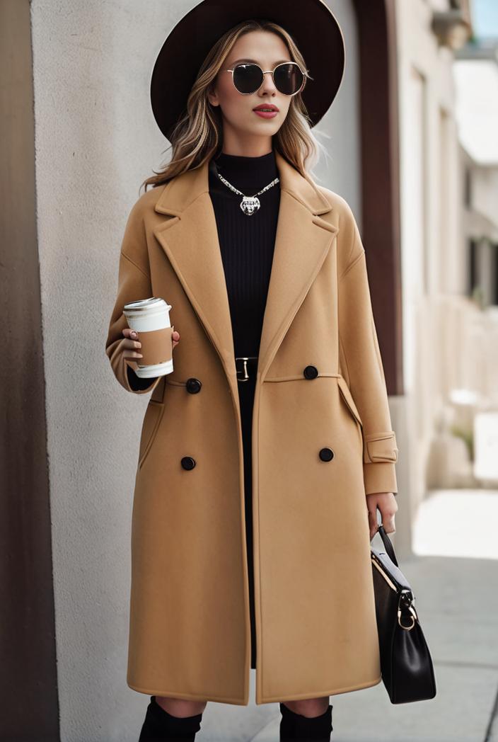 stylish women s winter overcoat with double breasted lapels and thermal lining 128183