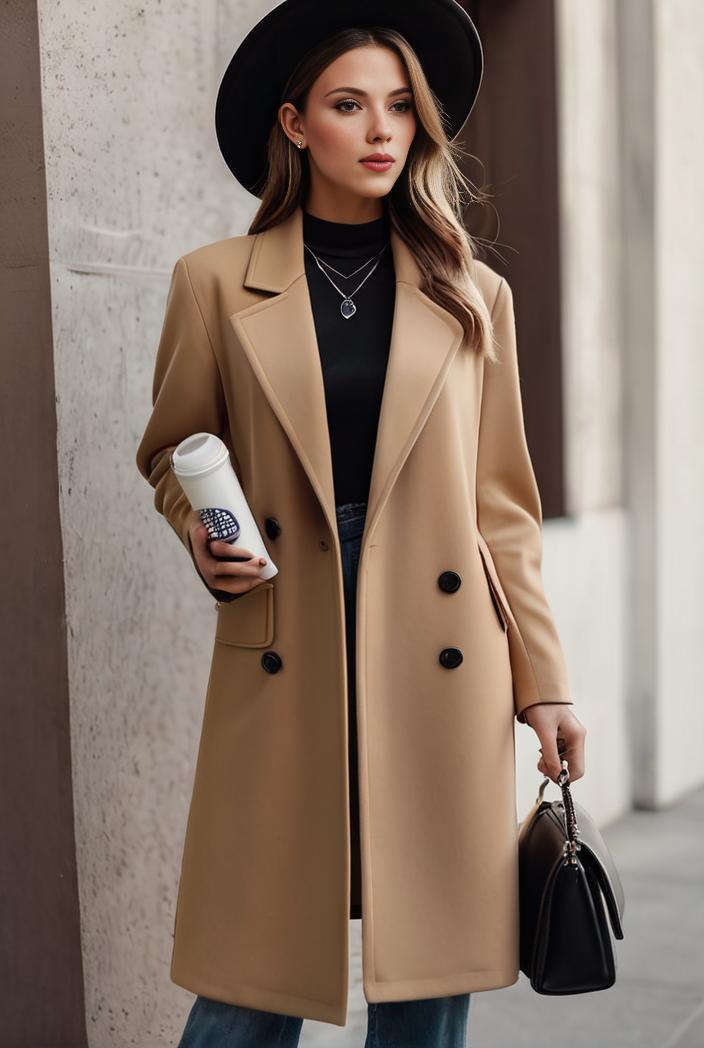 stylish women s winter overcoat with double breasted lapels and thermal lining 128184