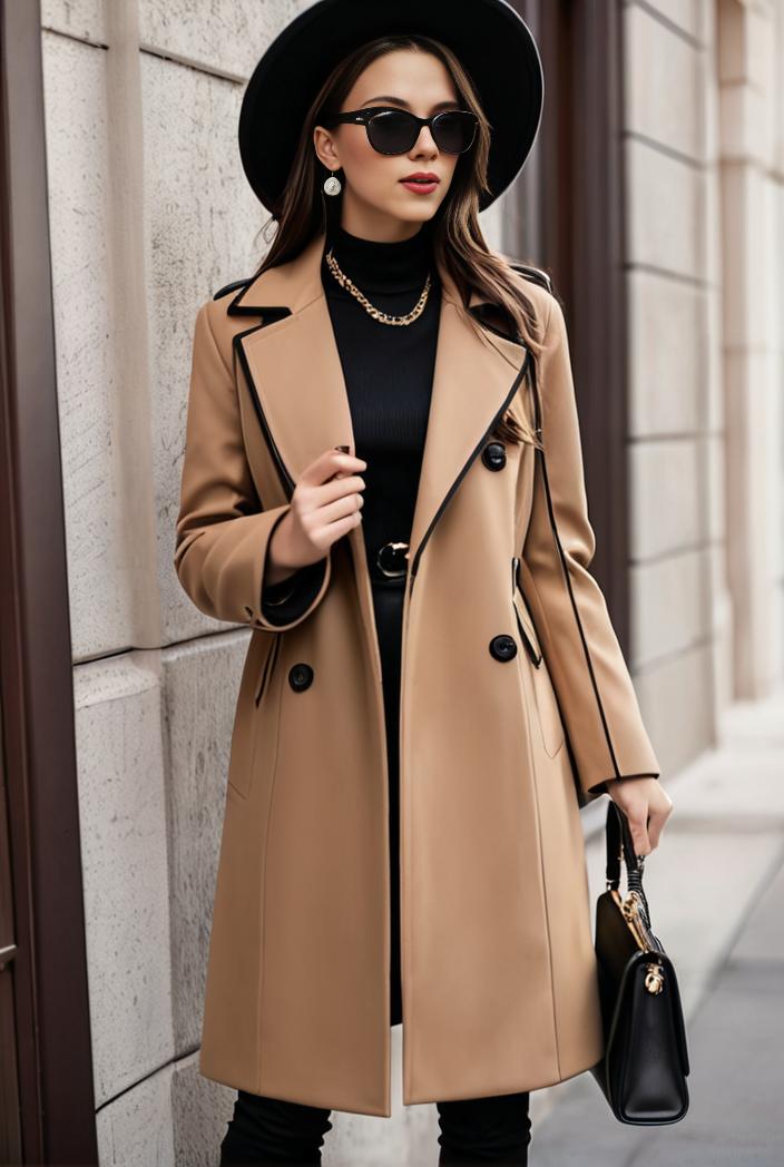 stylish women s winter overcoat with double breasted lapels and thermal lining 128185