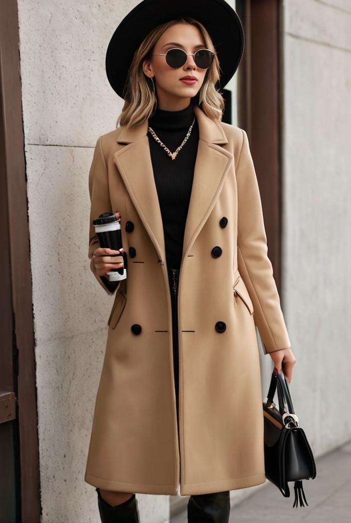stylish women s winter overcoat with double breasted lapels and thermal lining 128187