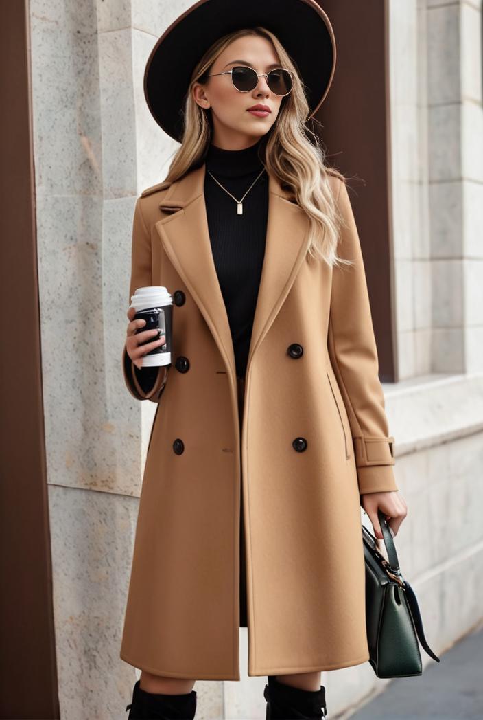 stylish women s winter overcoat with double breasted lapels and thermal lining 128188