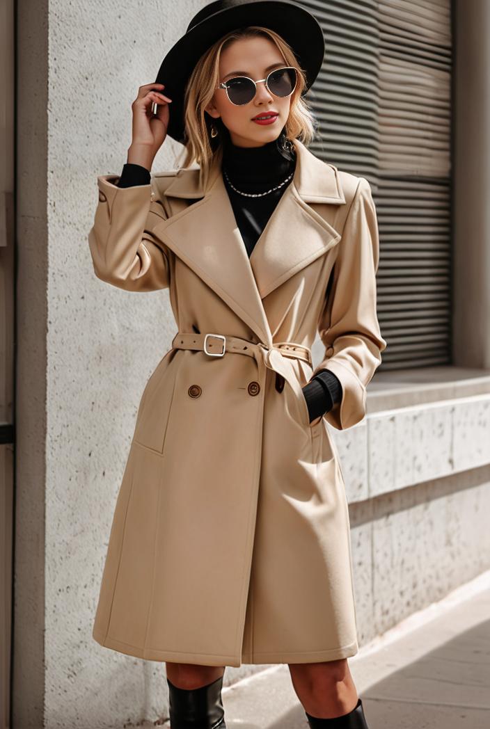 stylish women s winter overcoat with double breasted lapels and thermal lining 128189
