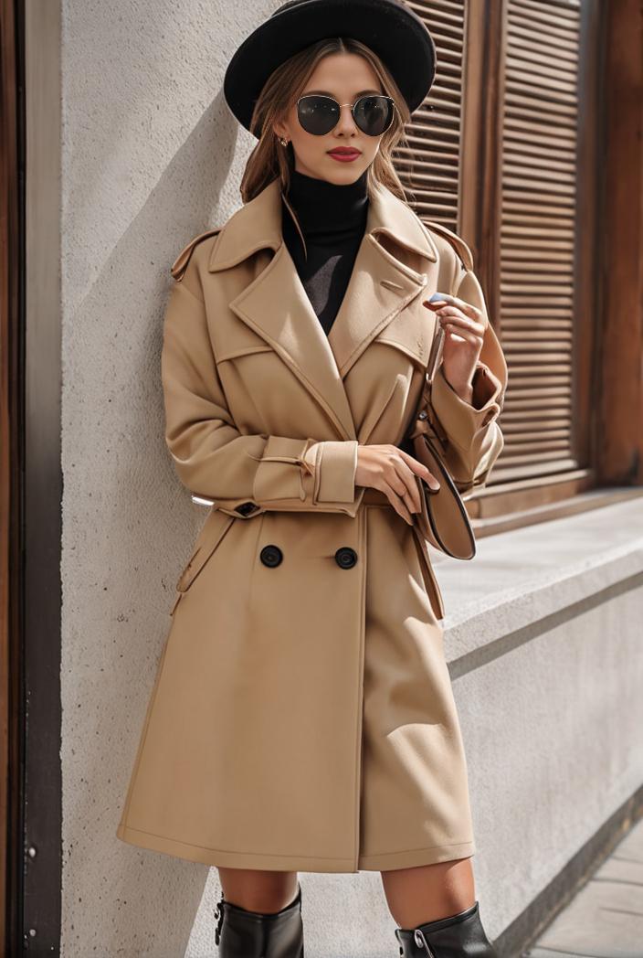 stylish women s winter overcoat with double breasted lapels and thermal lining 128191