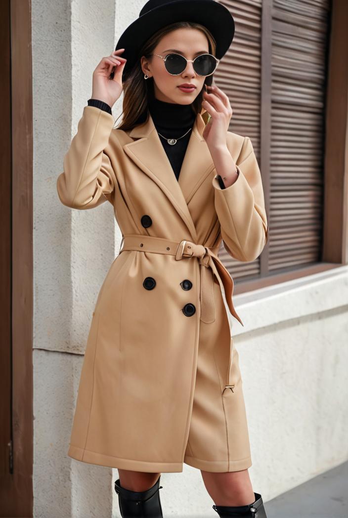 stylish women s winter overcoat with double breasted lapels and thermal lining 128196