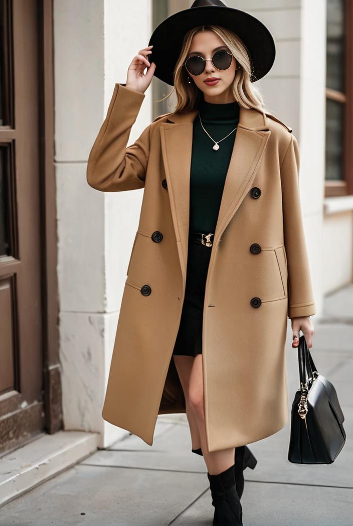 stylish women s winter overcoat with double breasted lapels and thermal lining 128207