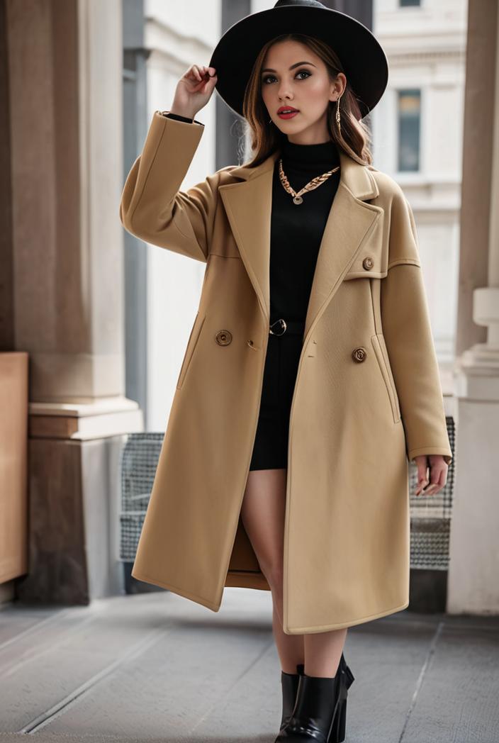stylish women s winter overcoat with double breasted lapels and thermal lining 128210
