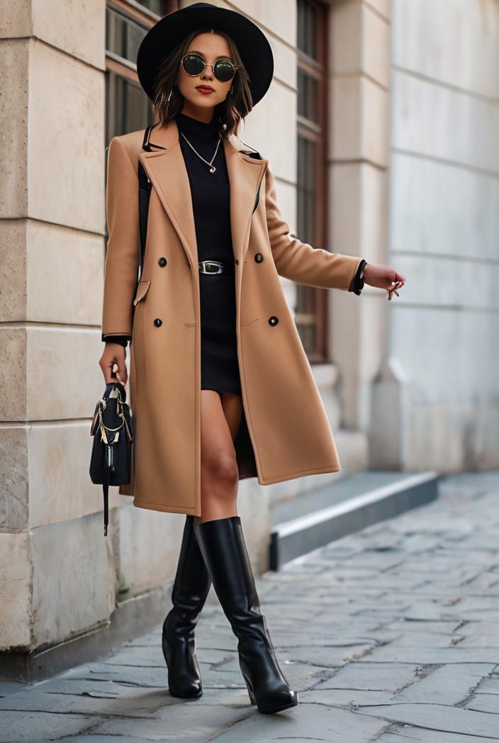 stylish women s winter overcoat with double breasted lapels and thermal lining 128214