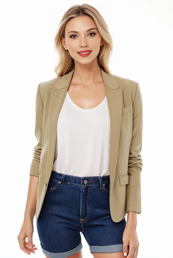 women s solid open front blazer with long sleeves for office wear 133092