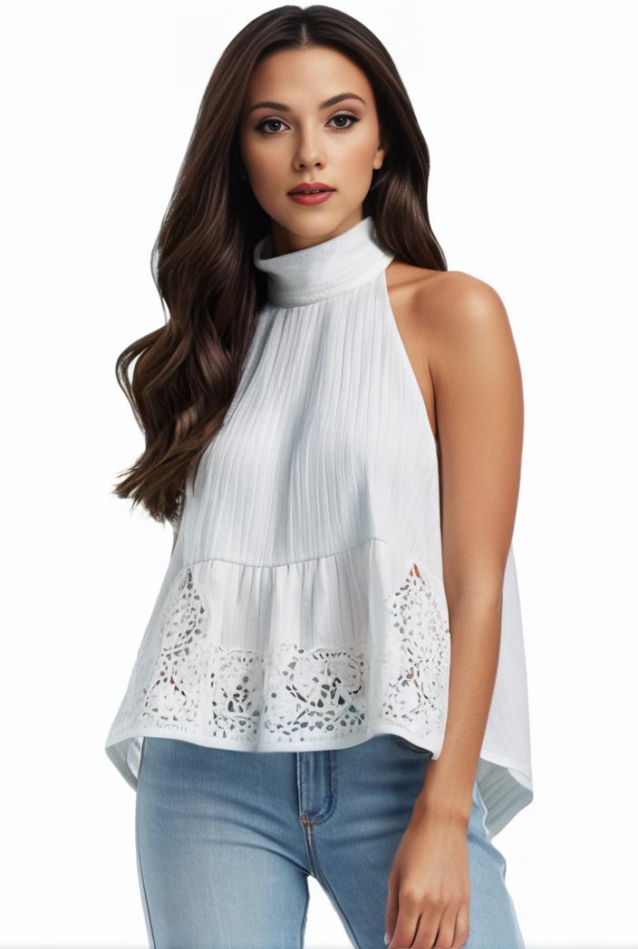 mock neck ruched ruffles sleeveless casual top 102388