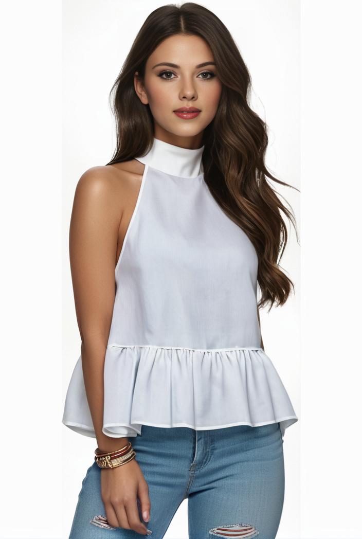 mock neck ruched ruffles sleeveless casual top 102401