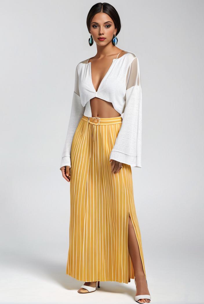 pleated high waist commuting temperament maxi dress 102943