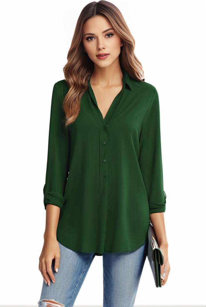 plus size casual blouse women s plus solid half sleeve turn down collar tunic top 105004