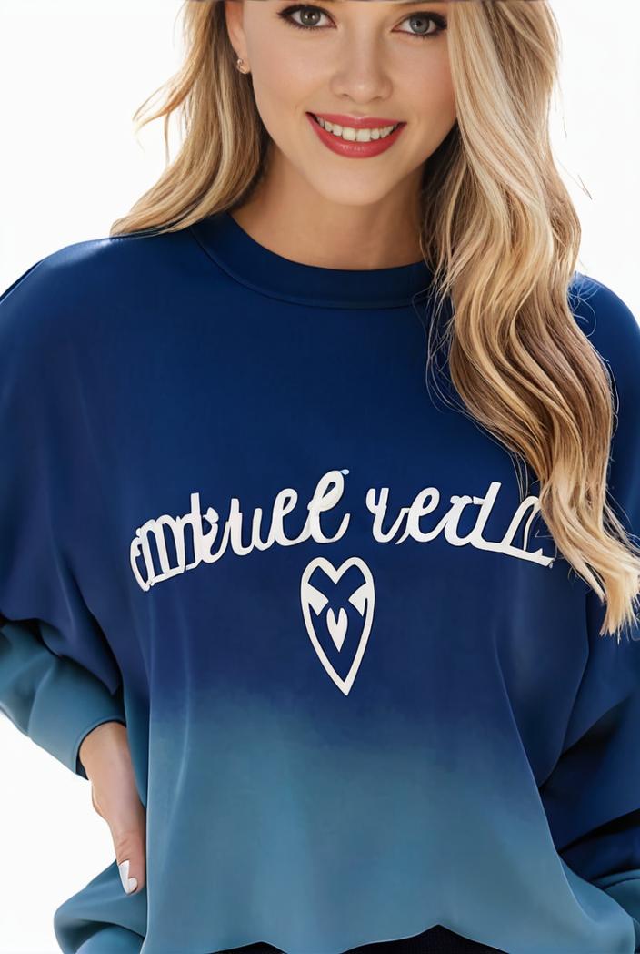 plus size casual sweatshirt women s plus ombre letter heart print raglan sleeve round neck slight stretch pullover sweatshirt 105380