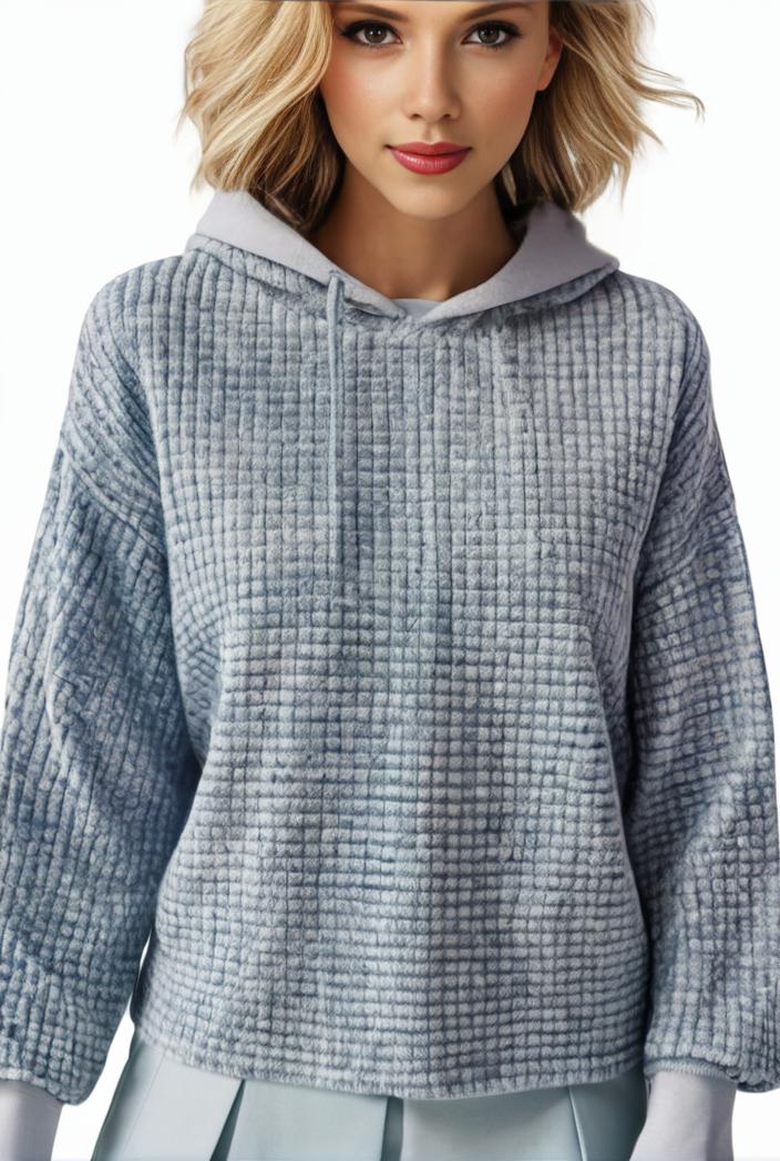 plus size casual sweatshirt women s plus solid waffle long sleeve drawstring hooded pullover sweatshirt with kangaroo pockets casual tops for fall winter women s clothing 105449