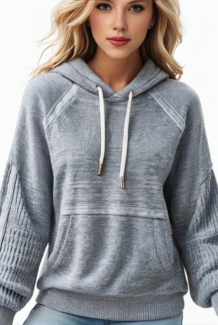 plus size casual sweatshirt women s plus solid waffle long sleeve drawstring hooded pullover sweatshirt with kangaroo pockets casual tops for fall winter women s clothing 105452