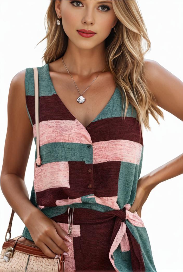plus size casual tank top women s plus patchwork print medium stretch henley tank top 105641