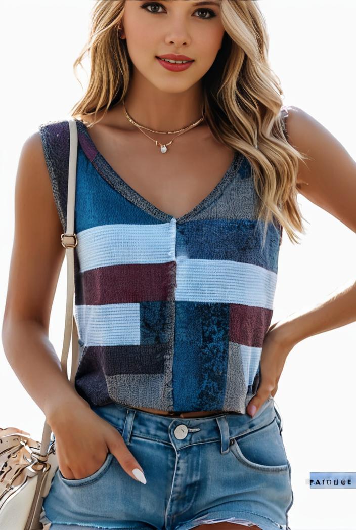 plus size casual tank top women s plus patchwork print medium stretch henley tank top 105653