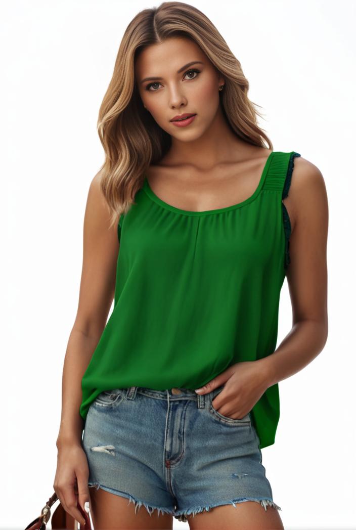 plus size casual tank top women s plus solid square neck pleated medium stretch tank top 105691