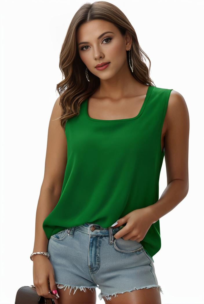 plus size casual tank top women s plus solid square neck pleated medium stretch tank top 105693