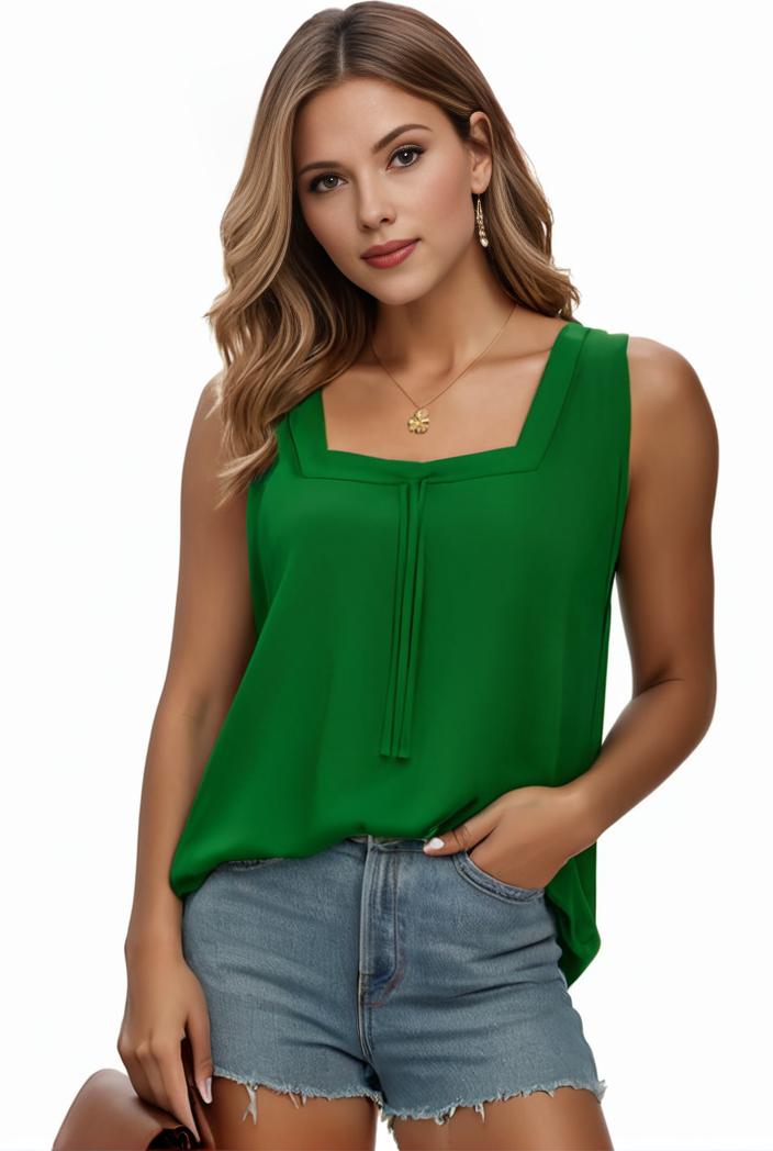 plus size casual tank top women s plus solid square neck pleated medium stretch tank top 105694