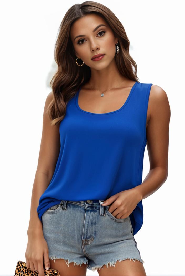 plus size casual tank top women s plus solid square neck pleated medium stretch tank top 105696