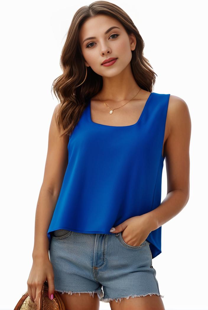 plus size casual tank top women s plus solid square neck pleated medium stretch tank top 105698