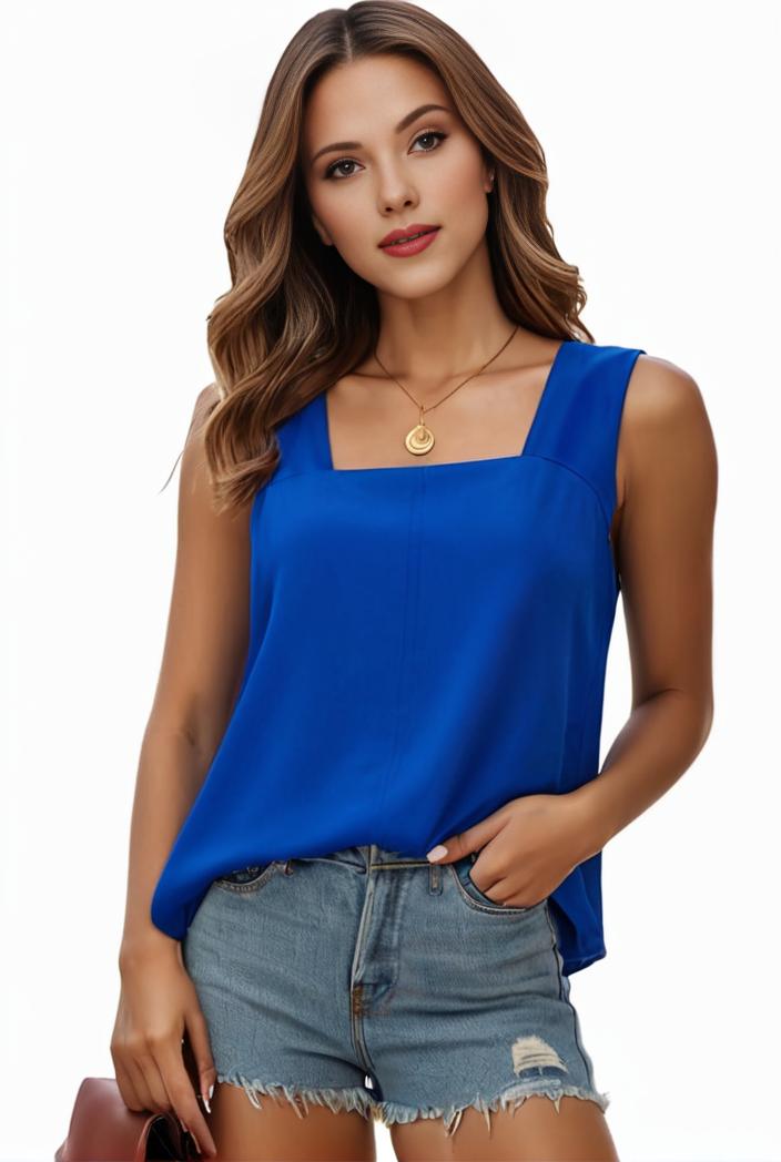 plus size casual tank top women s plus solid square neck pleated medium stretch tank top 105702