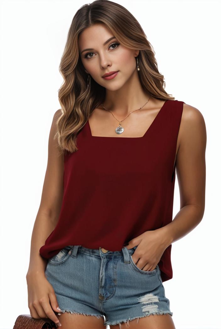 plus size casual tank top women s plus solid square neck pleated medium stretch tank top 105710