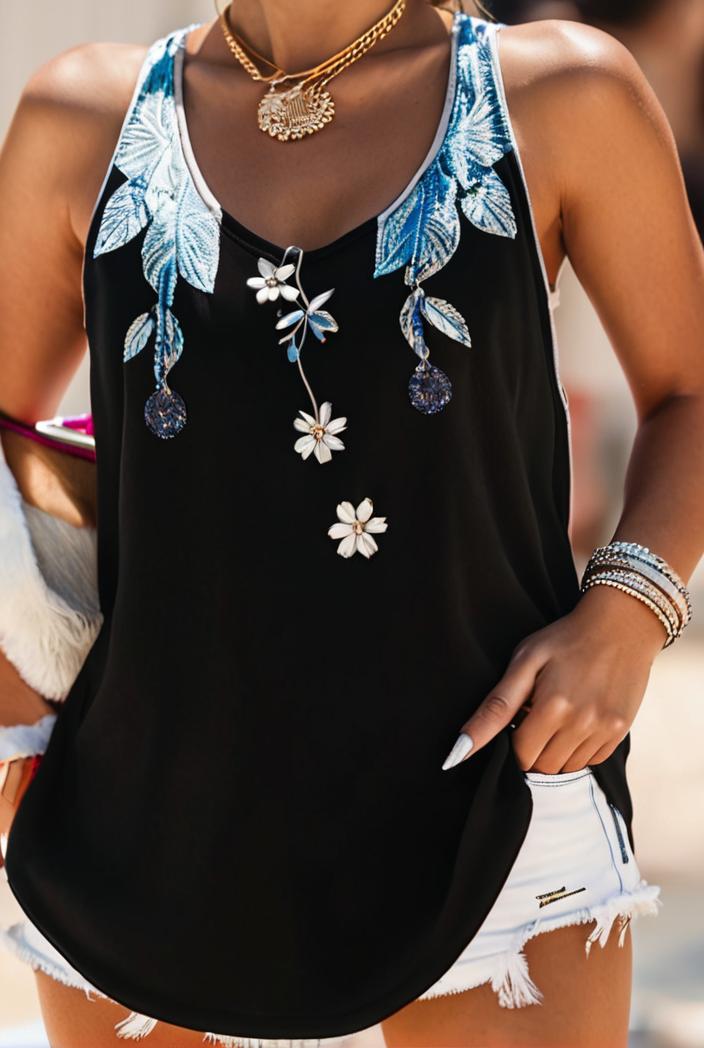 plus size casual top women s plus floral print v neck slight stretch tank top 105760