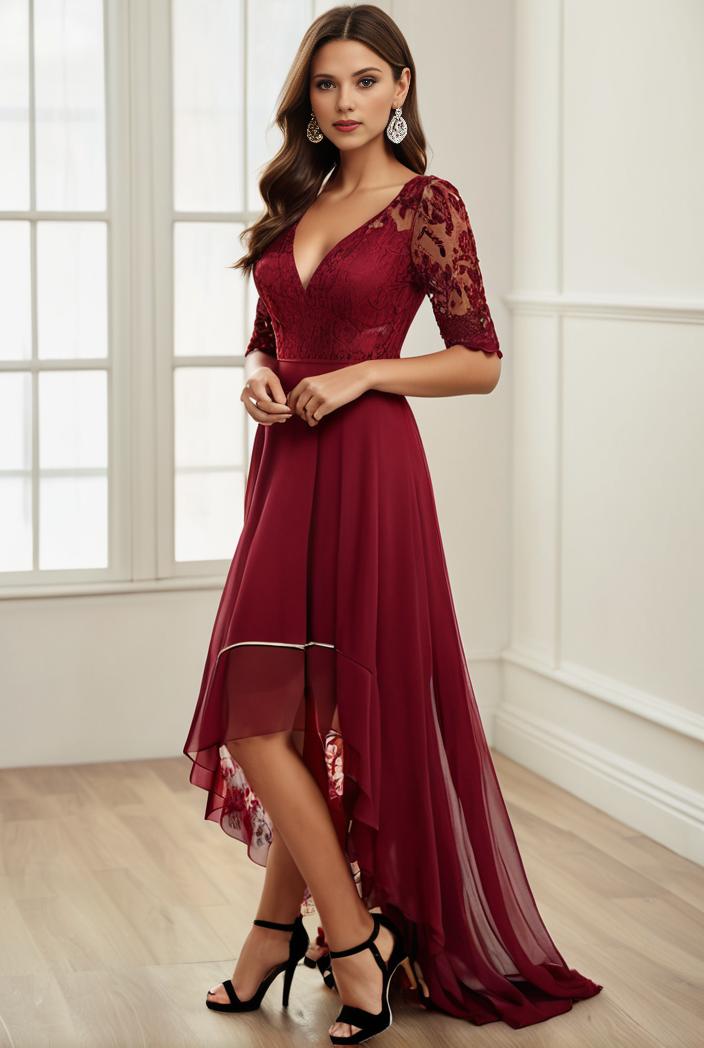 3 4 sleeve sheer sequin stripe high low hem evening dress 129706