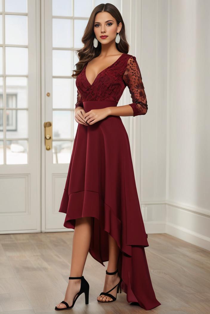 3 4 sleeve sheer sequin stripe high low hem evening dress 129710