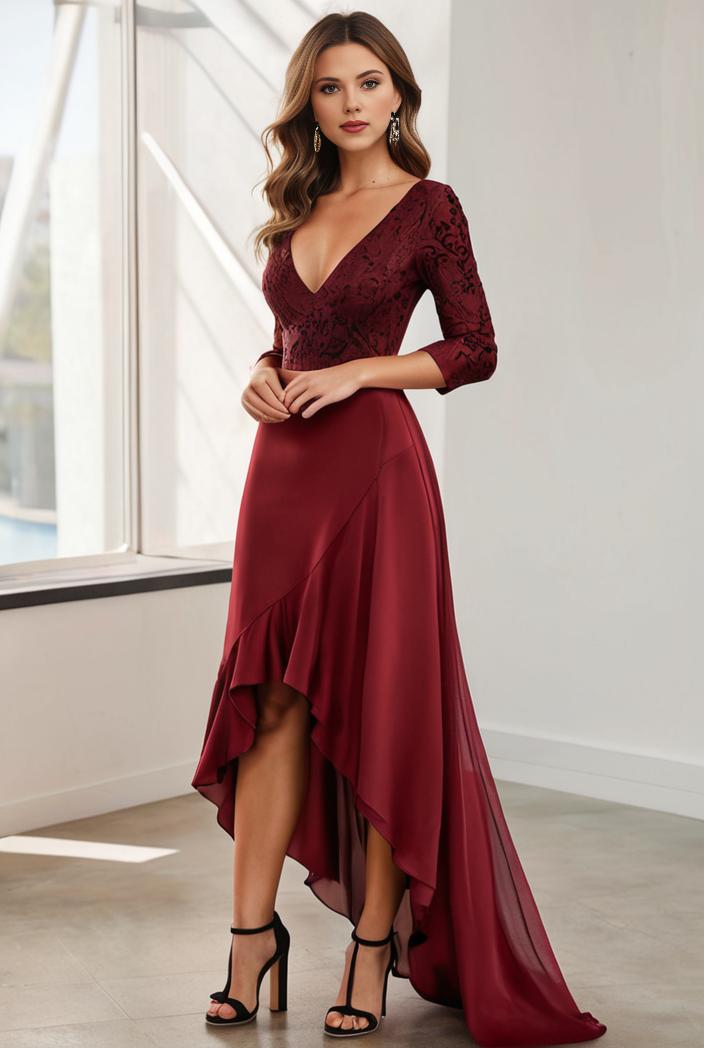 3 4 sleeve sheer sequin stripe high low hem evening dress 129711