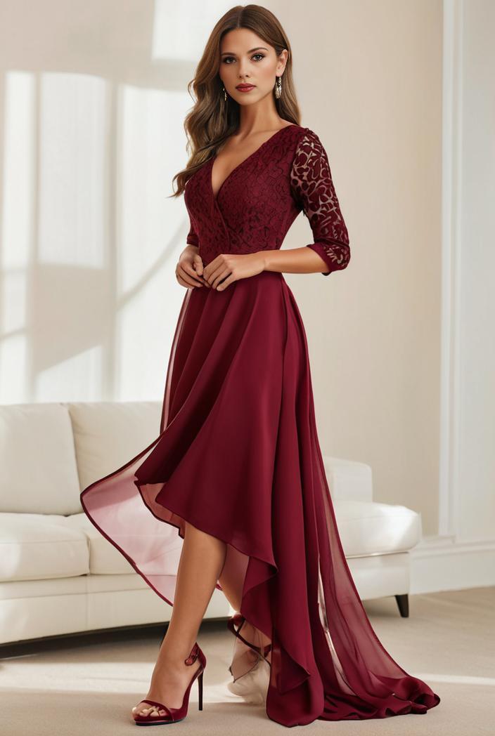 3 4 sleeve sheer sequin stripe high low hem evening dress 129712