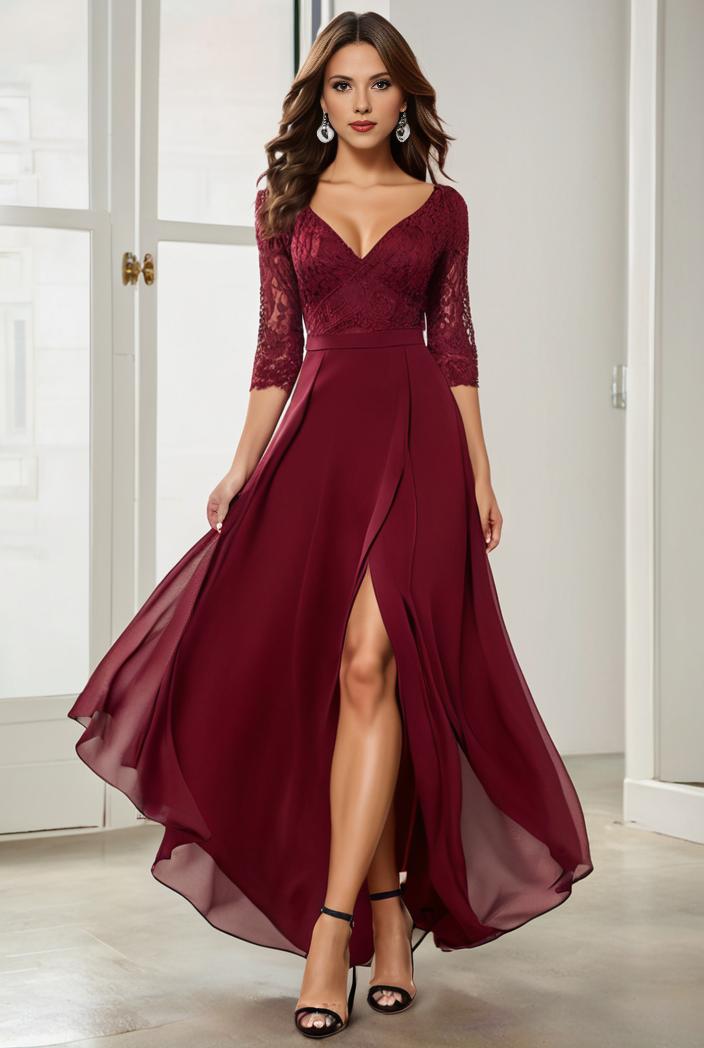 3 4 sleeve sheer sequin stripe high low hem evening dress 129724