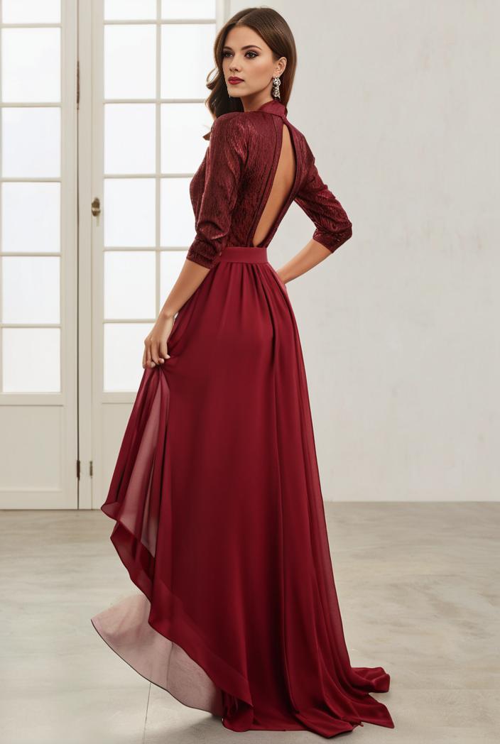 3 4 sleeve sheer sequin stripe high low hem evening dress 129731